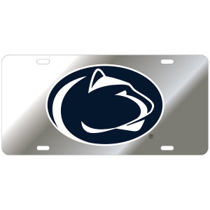 silver mirrored license plate with Penn State Athletic Logo